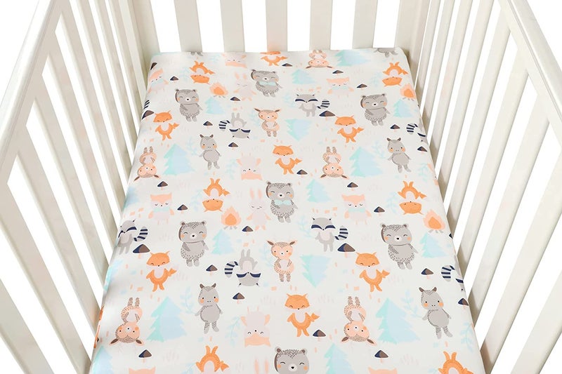 Tontukatu Pack n Play Sheet Stretchy Fitted Portable Mini Crib Sheets Set 3 Pack,Playard Sheets Convertible Playard Mattress Cover,Ultra Soft Jersey Material,Elephant Tiger,Fox & Grey - Image 4